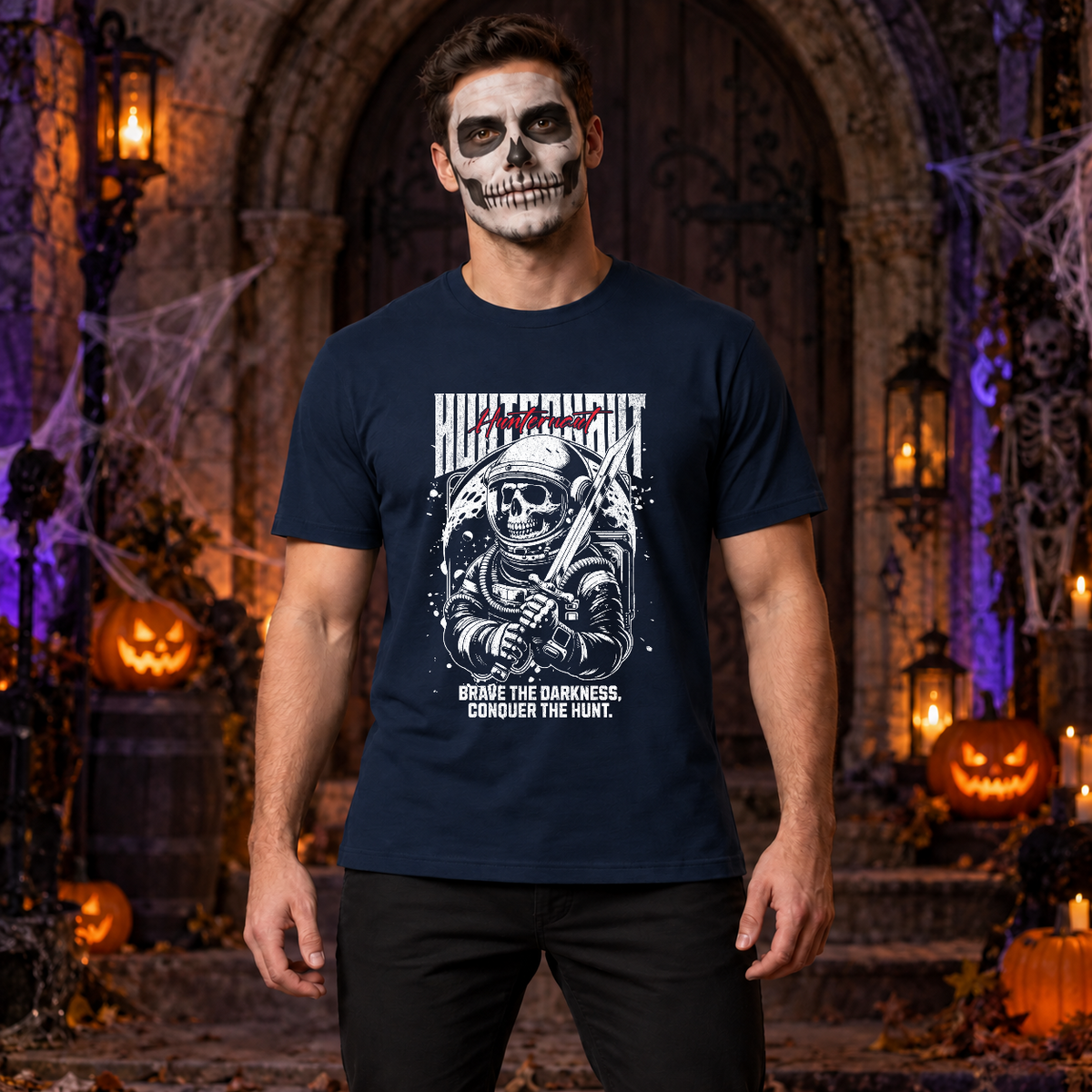 Hunternaut T-Shirt – Dark Editorial Graphic Design Graphic Tee - Color: navy
