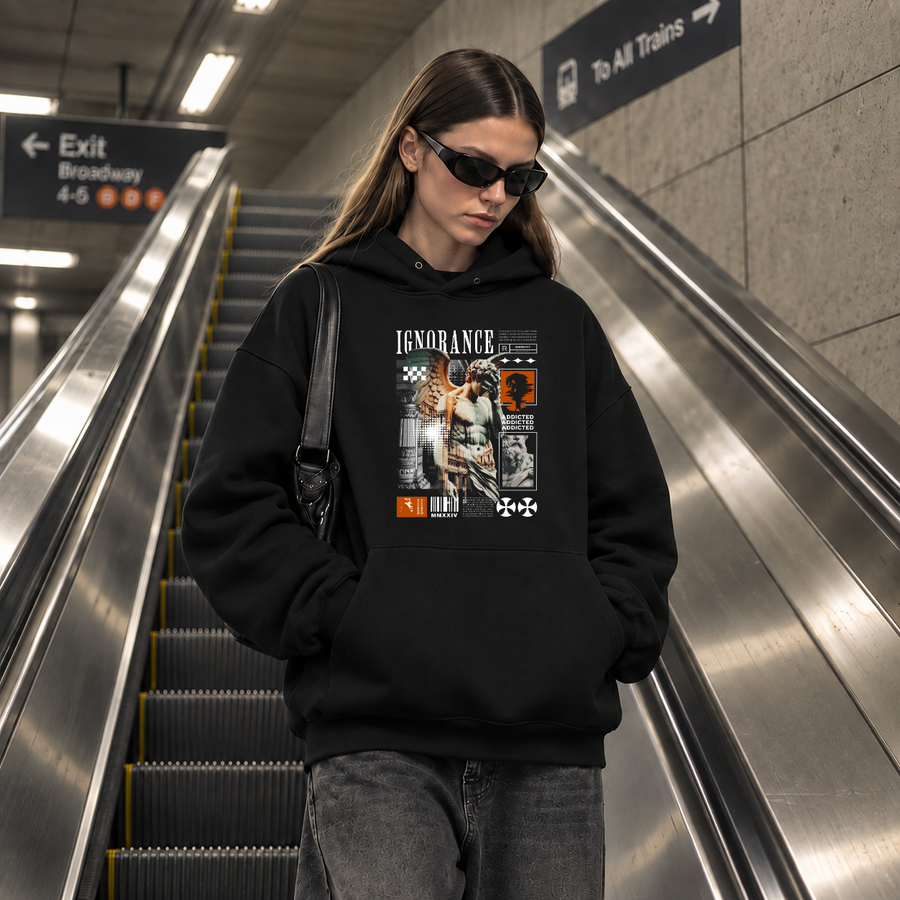 Ignorance Hoodie – Experimental Typography Graphic Hoodie - Color: black