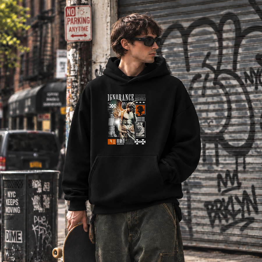 Ignorance Hoodie – Experimental Typography Graphic Hoodie - Color: black