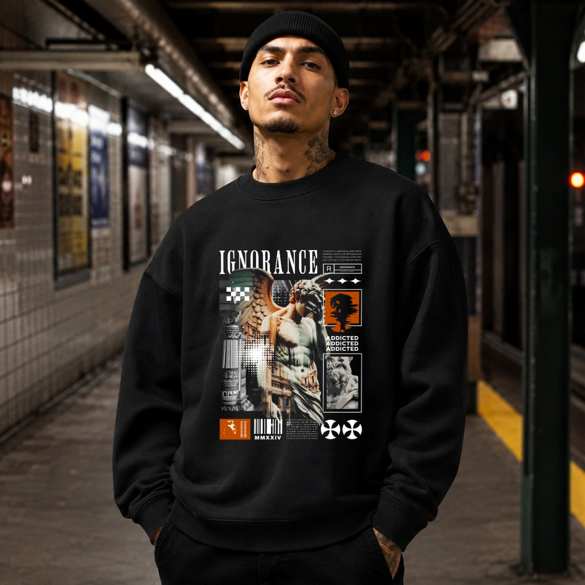 Ignorance Sweatshirt – Experimental Typography Graphic Sweatshirt - Color: black