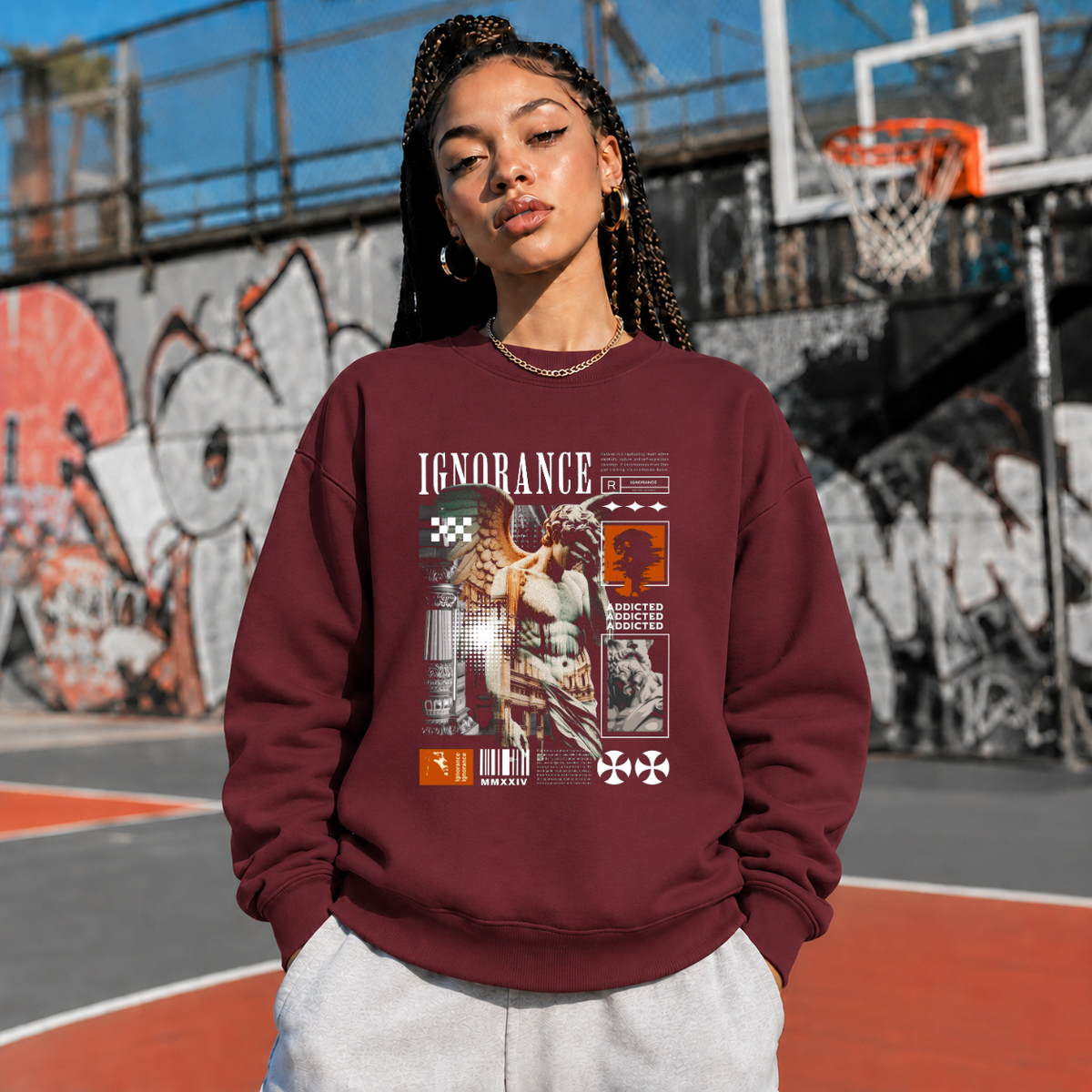 Ignorance Sweatshirt – Experimental Typography Graphic Sweatshirt - Color: maroon