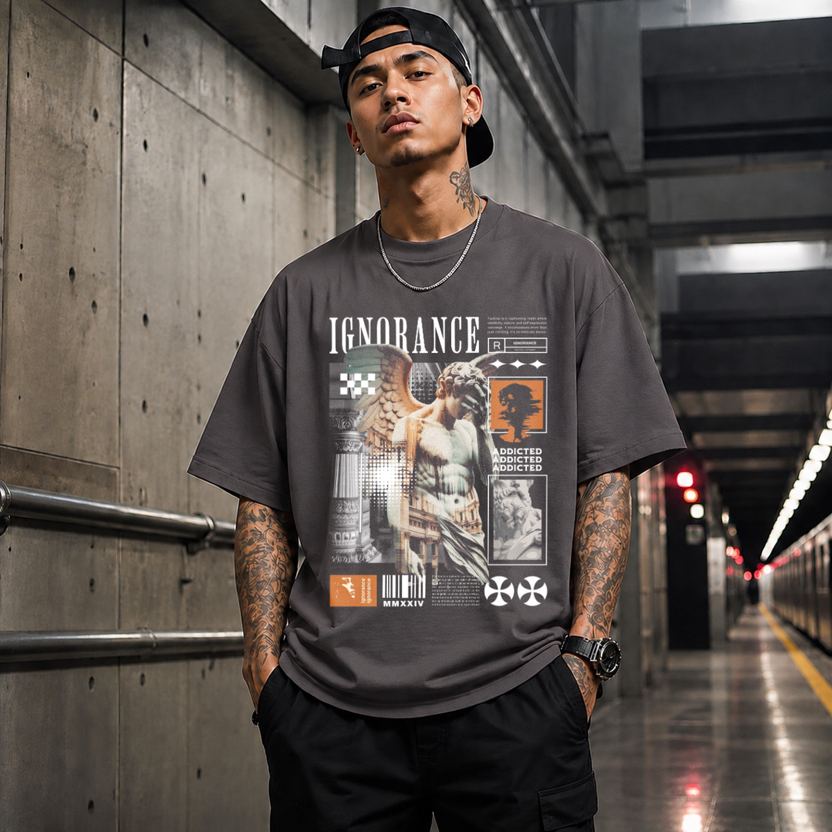 Ignorance T-Shirt – Experimental Typography Graphic Tee - Color: Charcoal
