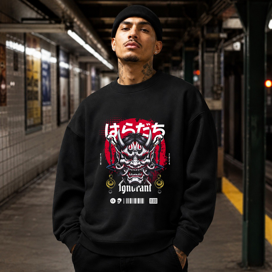 Ignorant and Anger Oni Mask T-Shirt – Gothic Streetwear Poster Graphic Tee - Color: black