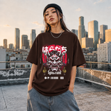 Ignorant and Anger Oni Mask T-Shirt – Gothic Streetwear Poster Graphic Tee - Color: Dark Chocolate