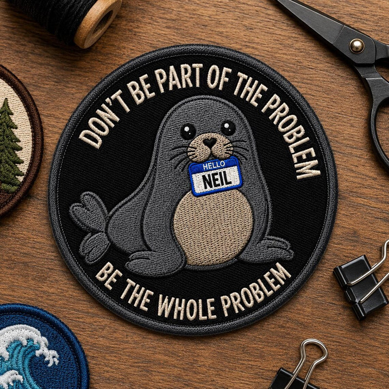 Funny Neil Embroidered Patch, Neil The Seal Badge, Be the Whole Problem Patch, Tasmania Seal Patch, Seal Lover Gift