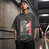 Insecure Floral Statue T-Shirt – Religious Imagery Collage Graphic Tee - Color: Dark Heather