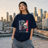 Insecure Floral Statue T-Shirt – Religious Imagery Collage Graphic Tee - Color: Navy