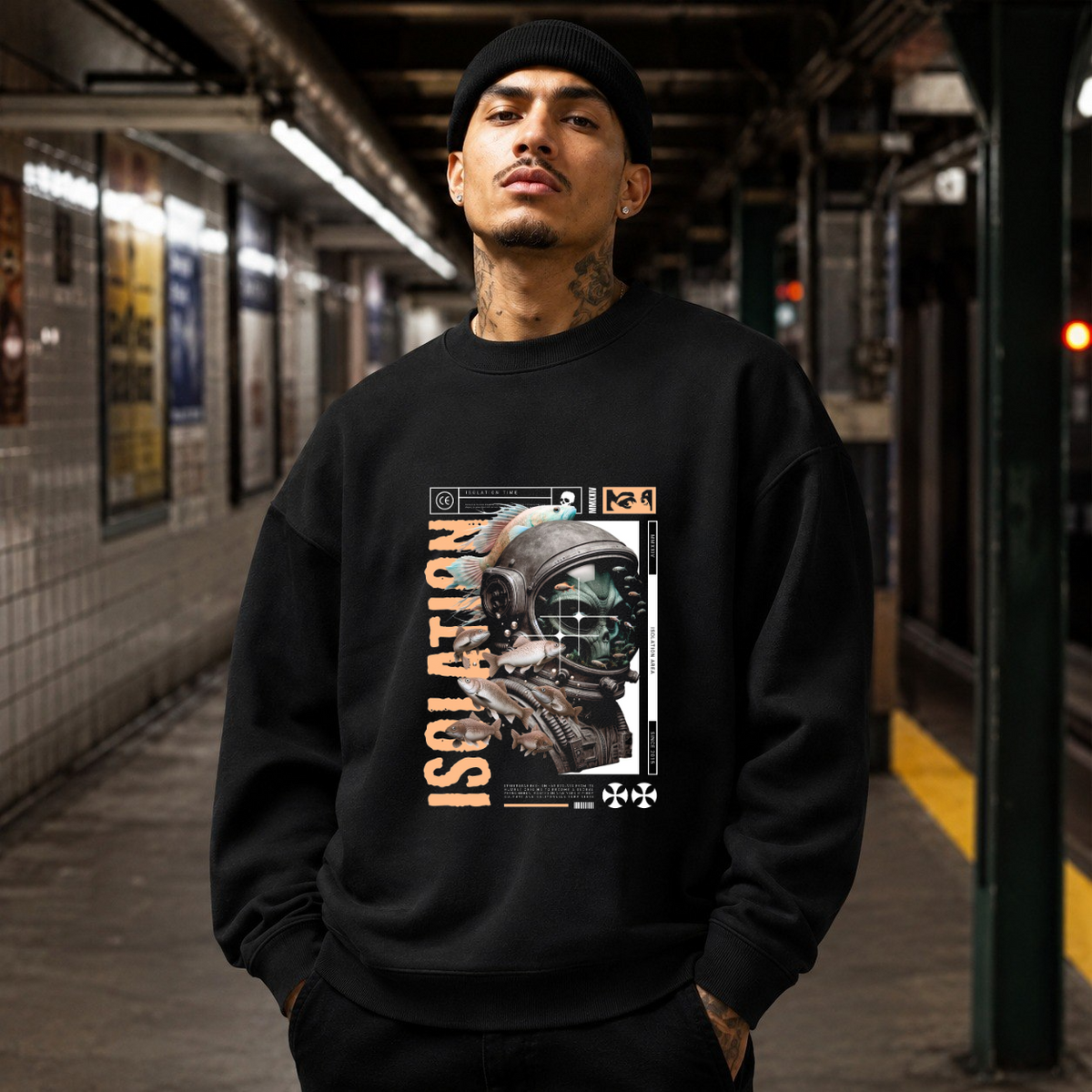 Isolation Area Astronaut Sweatshirt – Experimental Typography Graphic Sweatshirt - Color: black