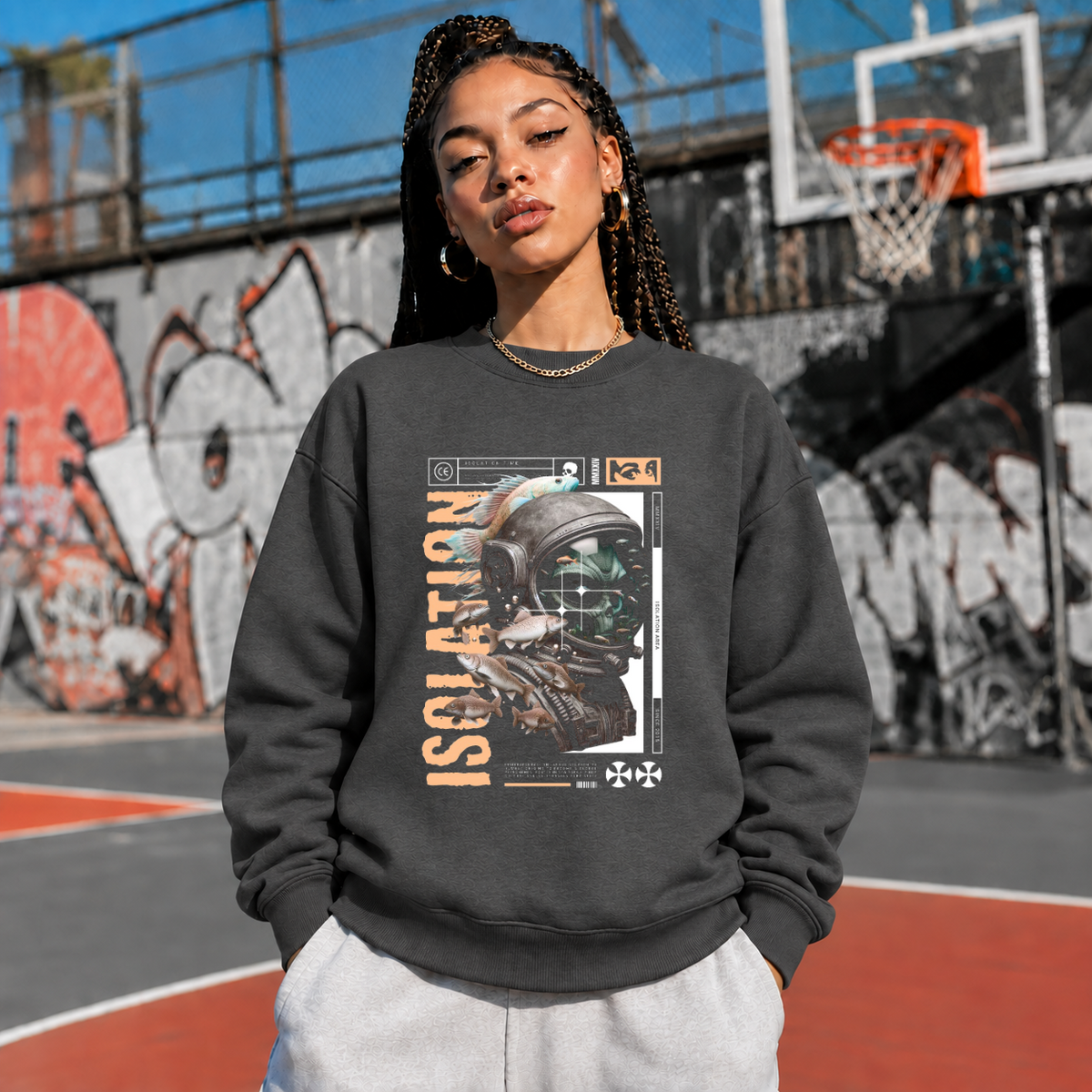 Isolation Area Astronaut Sweatshirt – Experimental Typography Graphic Sweatshirt - Color: dark heather