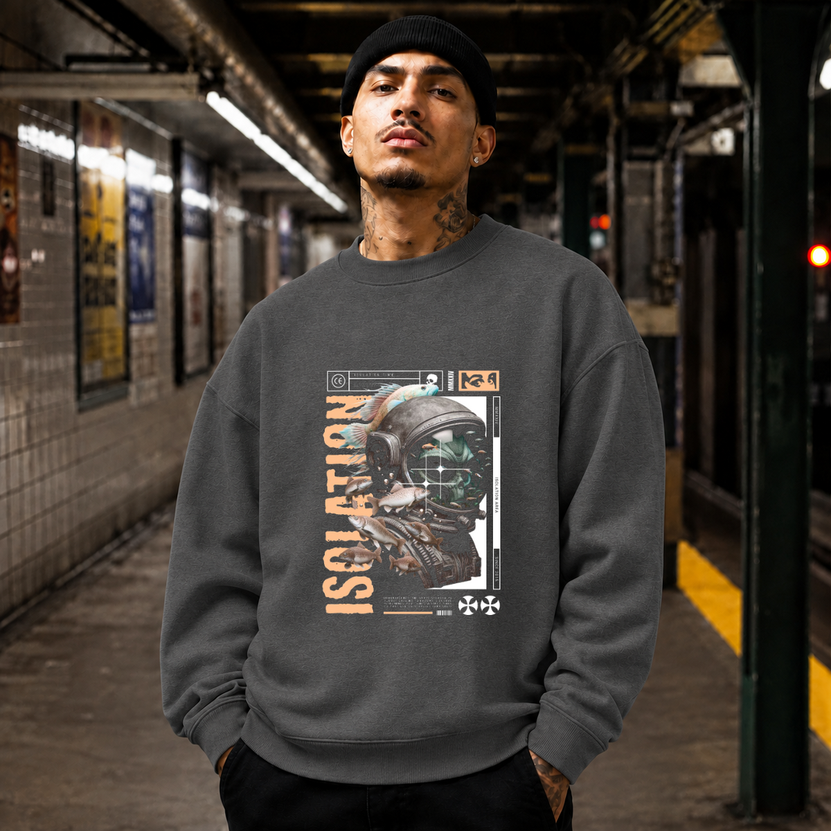 Isolation Area Astronaut Sweatshirt – Experimental Typography Graphic Sweatshirt - Color: dark heather