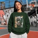 Isolation Area Astronaut Sweatshirt – Experimental Typography Graphic Sweatshirt - Color: forest green