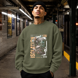 Isolation Area Astronaut Sweatshirt – Experimental Typography Graphic Sweatshirt - Color: military green