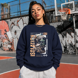 Isolation Area Astronaut Sweatshirt – Experimental Typography Graphic Sweatshirt - Color: navy