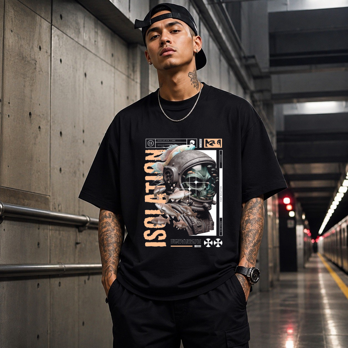 Isolation Area Astronaut T-Shirt – Experimental Typography Graphic Tee - Color: Black