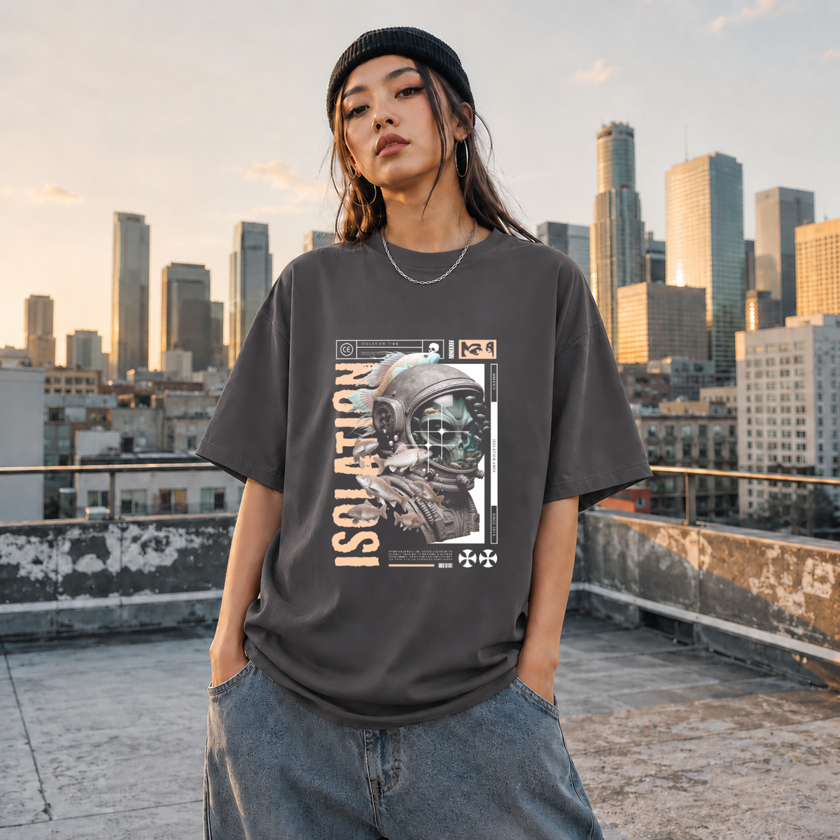 Isolation Area Astronaut T-Shirt – Experimental Typography Graphic Tee - Color: Charcoal