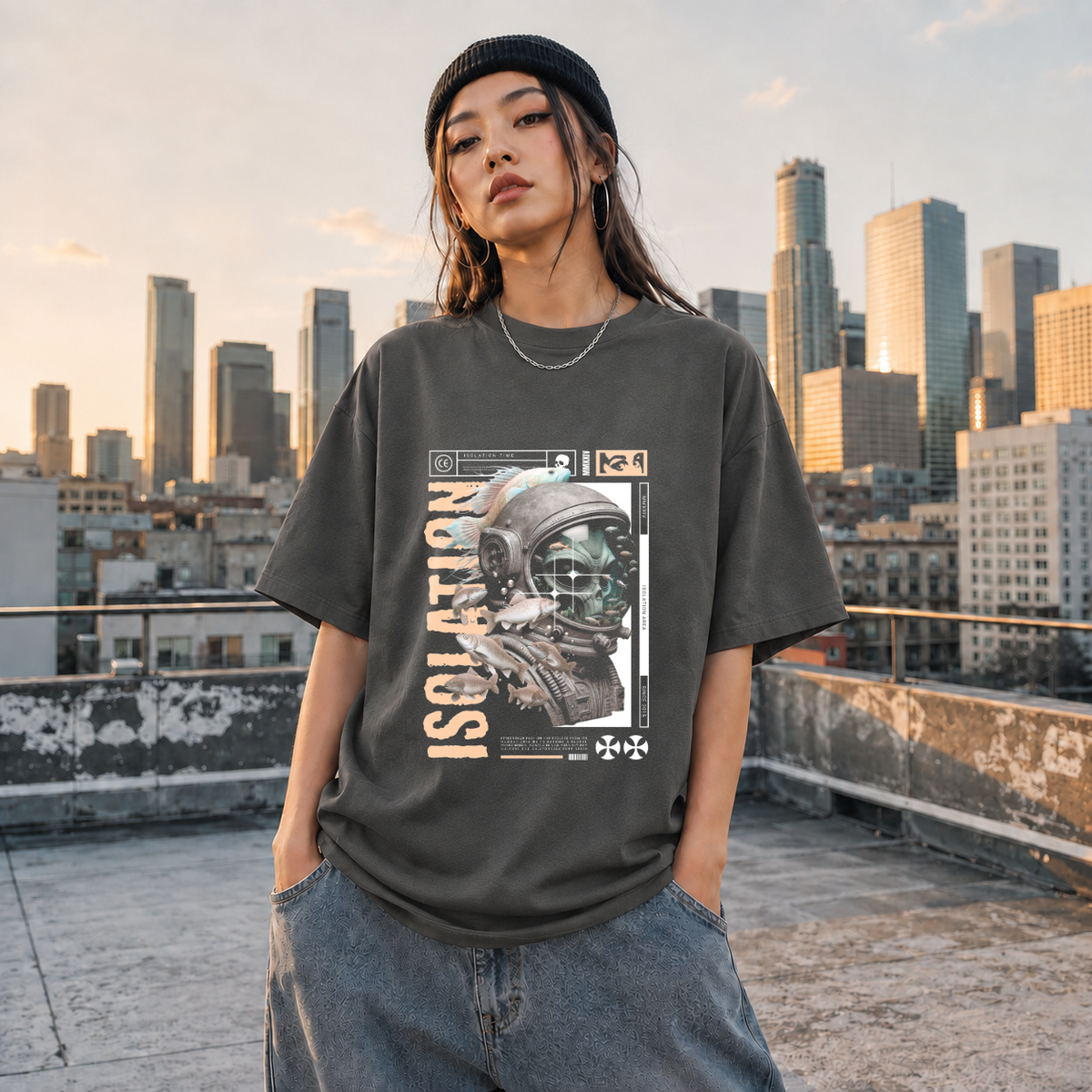 Isolation Area Astronaut T-Shirt – Experimental Typography Graphic Tee - Color: Dark Heather