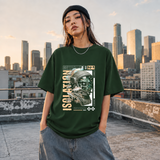 Isolation Area Astronaut T-Shirt – Experimental Typography Graphic Tee - Color: Forest Green