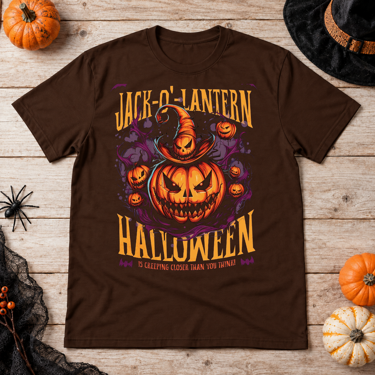 Jack O Lantern Quote Funny Halloween T-Shirt – Funny Halloween Streetwear Graphic Graphic Tee - Color: chocolate