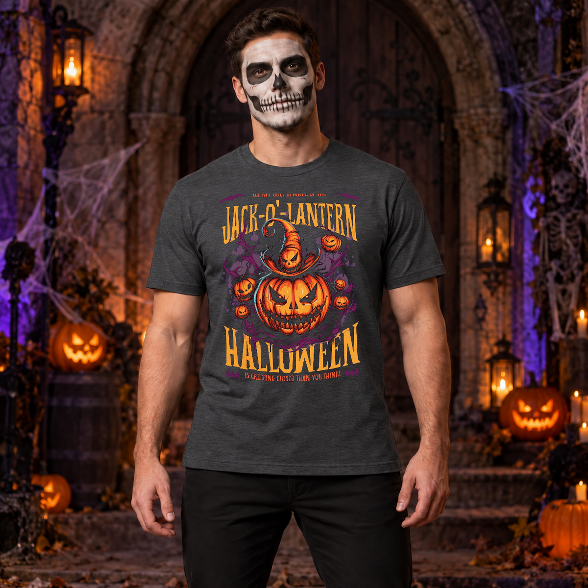 Jack O Lantern Quote Funny Halloween T-Shirt – Funny Halloween Streetwear Graphic Graphic Tee - Color: dark heather