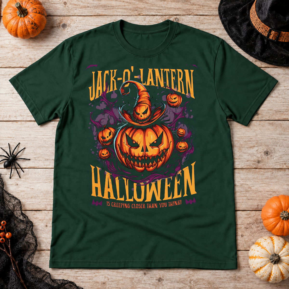 Jack O Lantern Quote Funny Halloween T-Shirt – Funny Halloween Streetwear Graphic Graphic Tee - Color: forest green