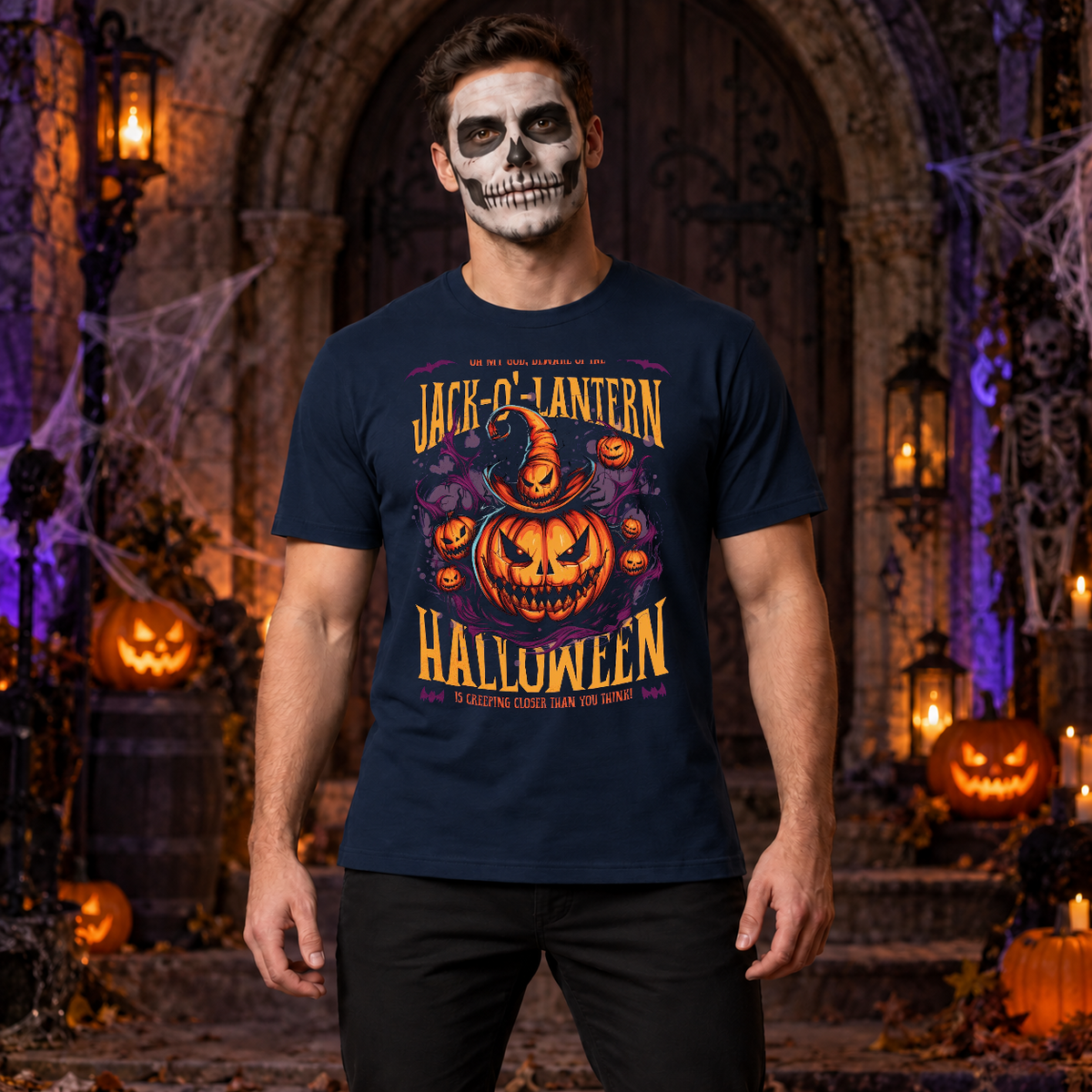 Jack O Lantern Quote Funny Halloween T-Shirt – Funny Halloween Streetwear Graphic Graphic Tee - Color: navy