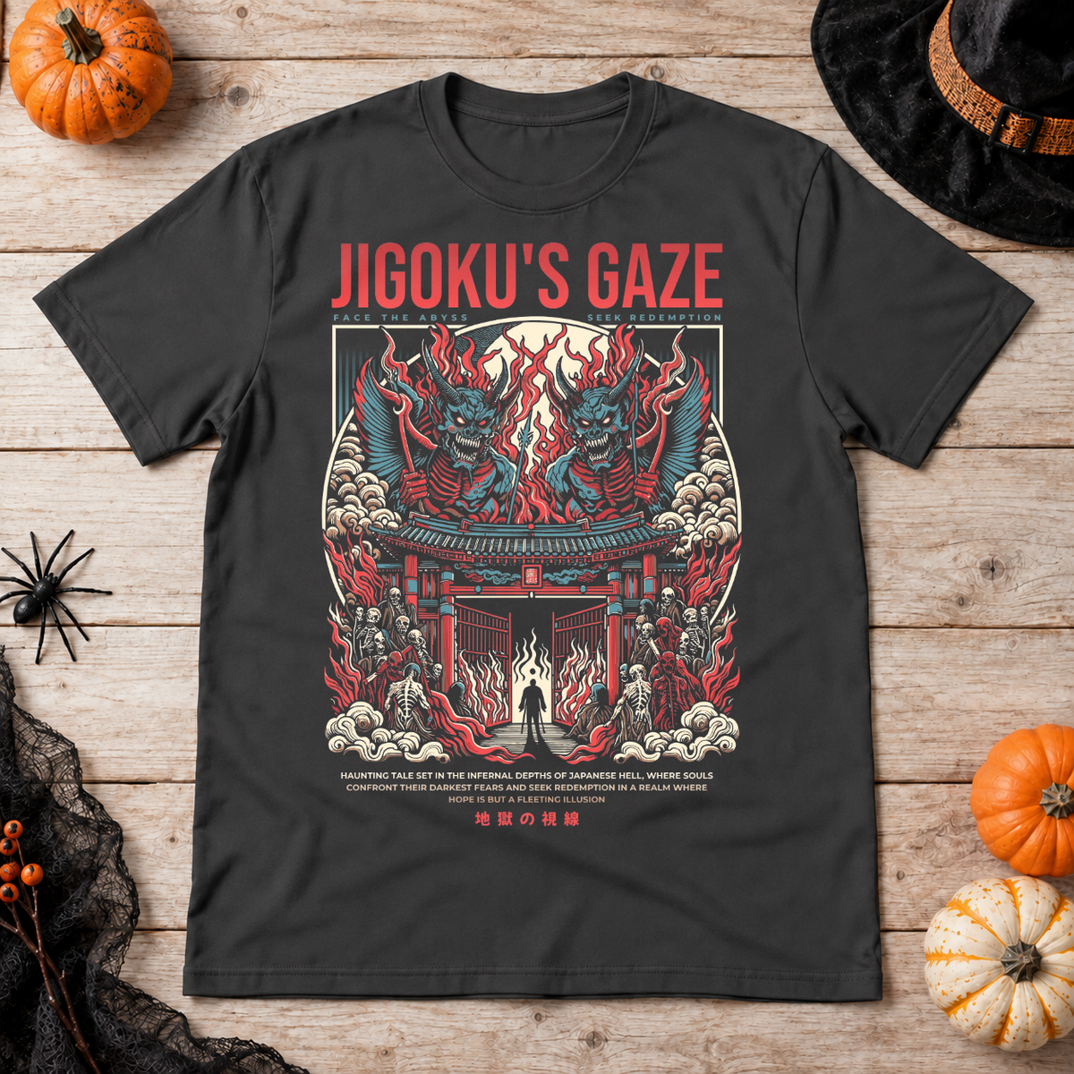 Jigoku's Gaze T-Shirt – Dark Editorial Graphic Design Graphic Tee - Color: charcoal
