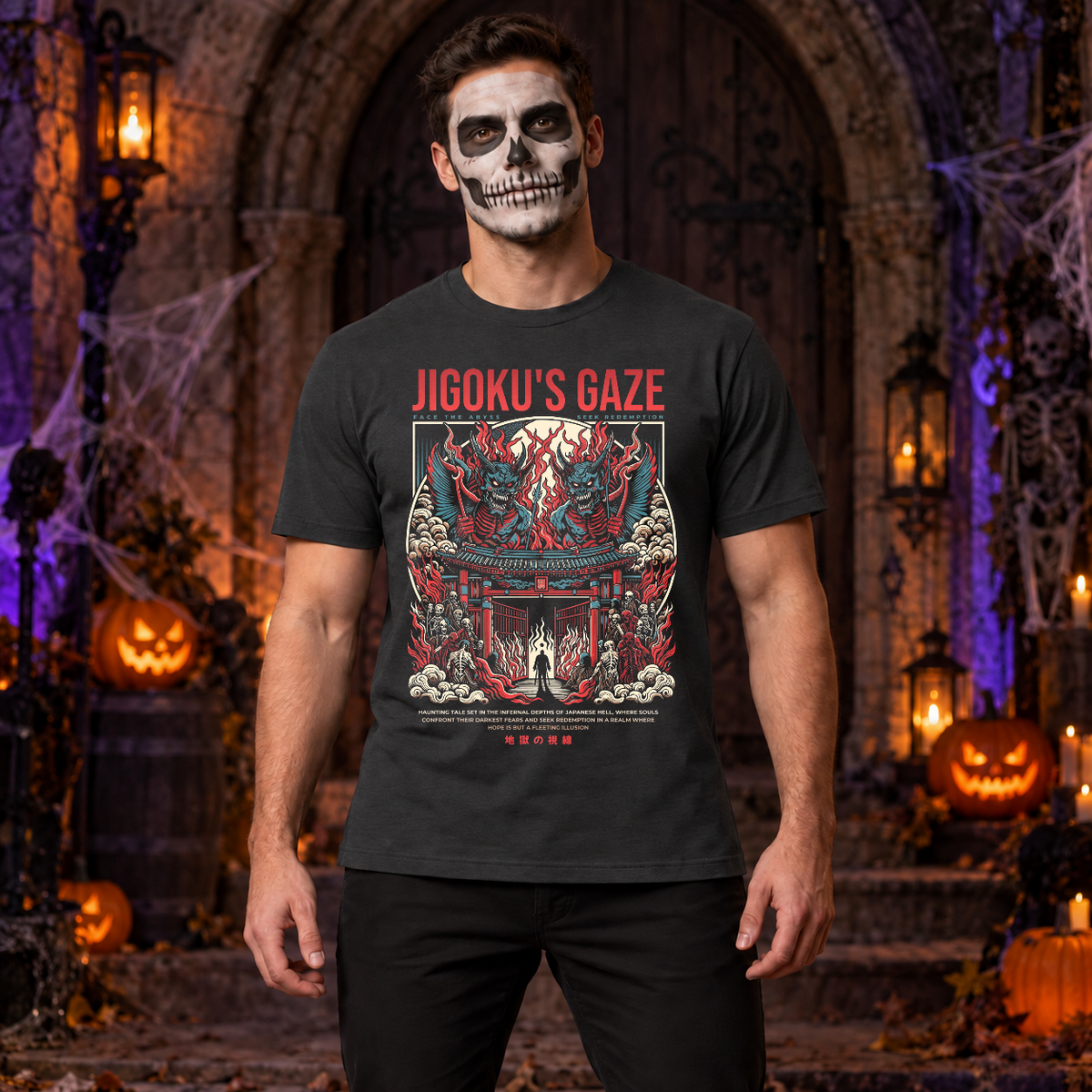 Jigoku's Gaze T-Shirt – Dark Editorial Graphic Design Graphic Tee - Color: charcoal