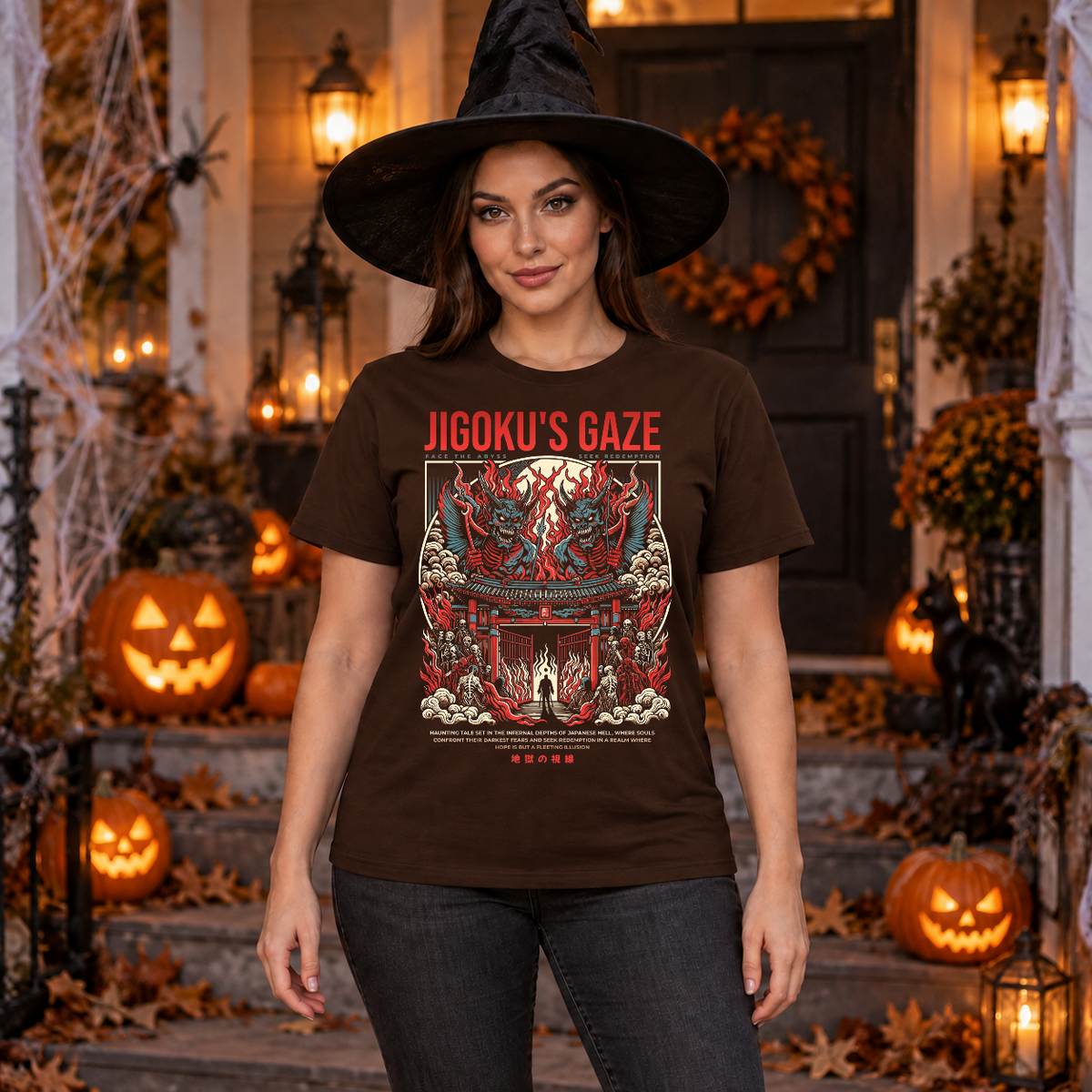 Jigoku's Gaze T-Shirt – Dark Editorial Graphic Design Graphic Tee - Color: chocolate