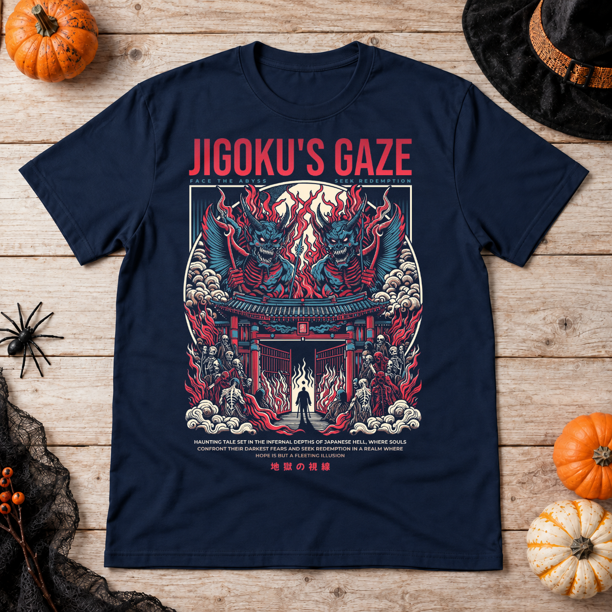 Jigoku's Gaze T-Shirt – Dark Editorial Graphic Design Graphic Tee - Color: navy