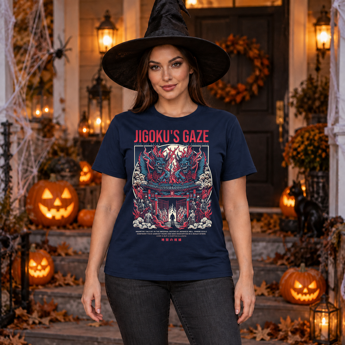 Jigoku's Gaze T-Shirt – Dark Editorial Graphic Design Graphic Tee - Color: navy
