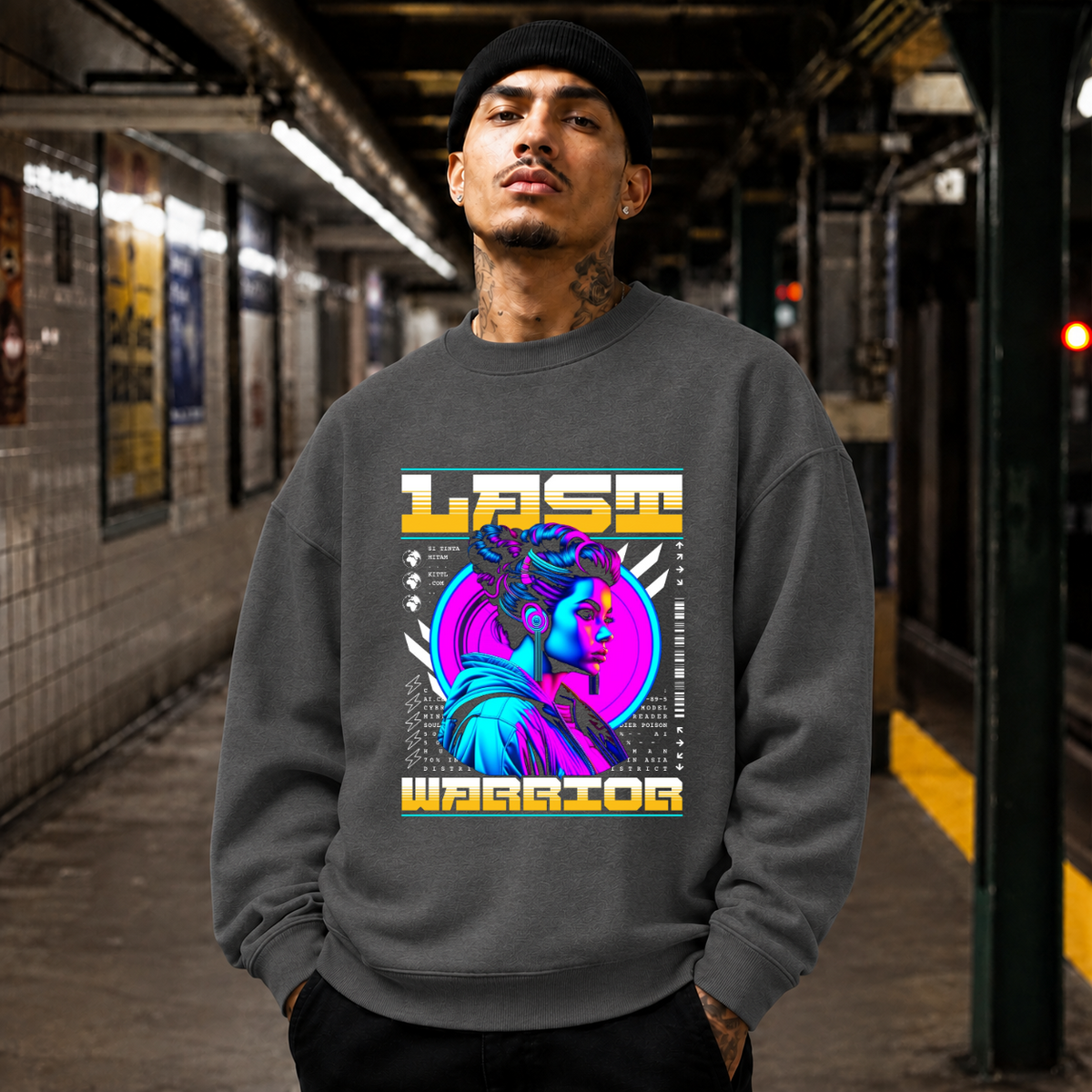 Last Warrior Cyber Girl T-Shirt – Vintage Y2K / Acid Graphic Streetwear Tee - Color: dark heather