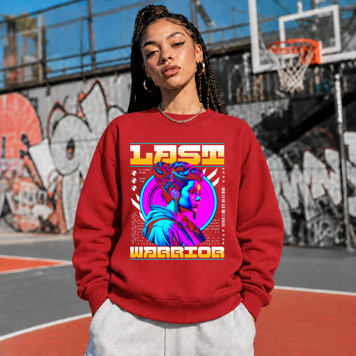 Last Warrior Cyber Girl T-Shirt – Vintage Y2K / Acid Graphic Streetwear Tee - Color: red