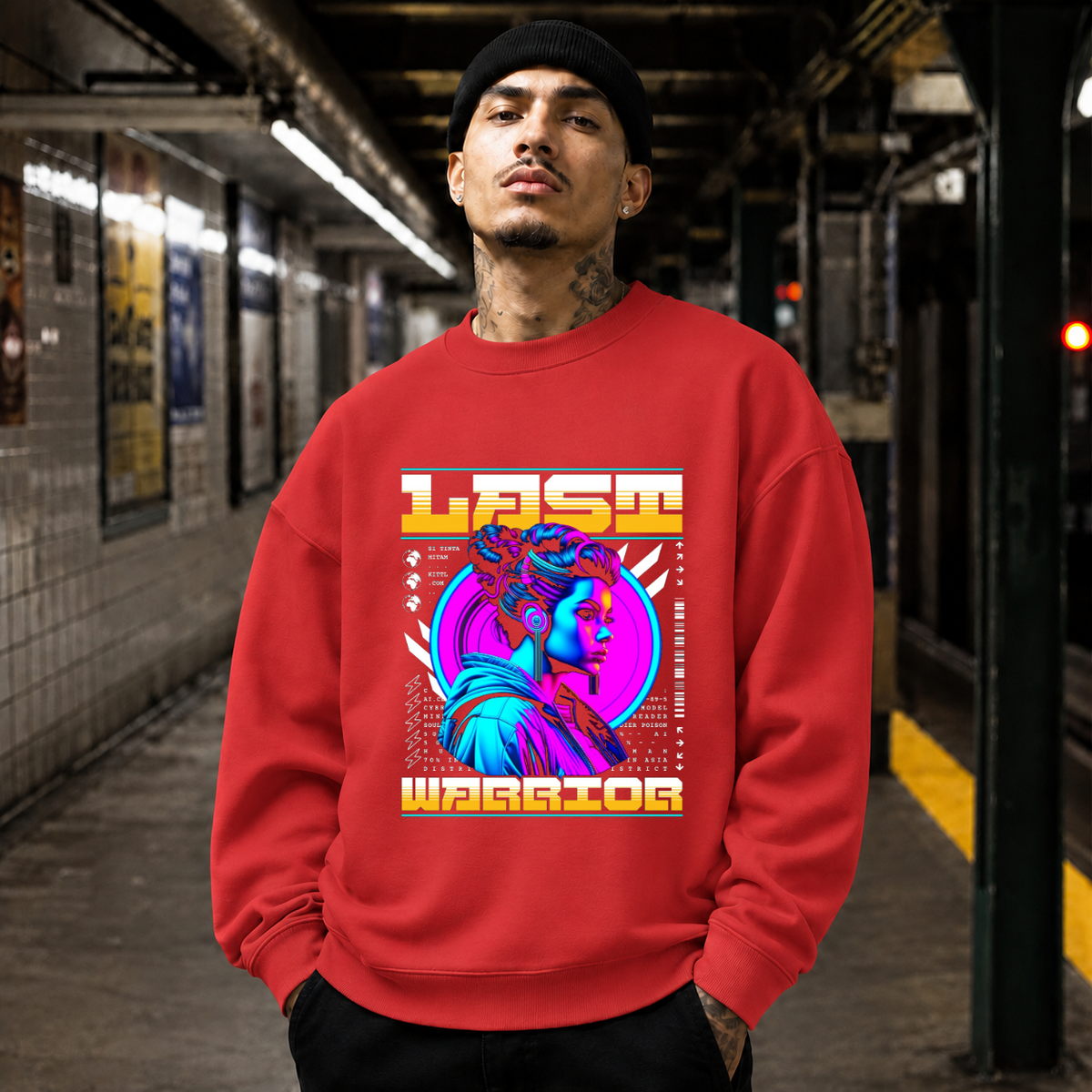 Last Warrior Cyber Girl T-Shirt – Vintage Y2K / Acid Graphic Streetwear Tee - Color: red