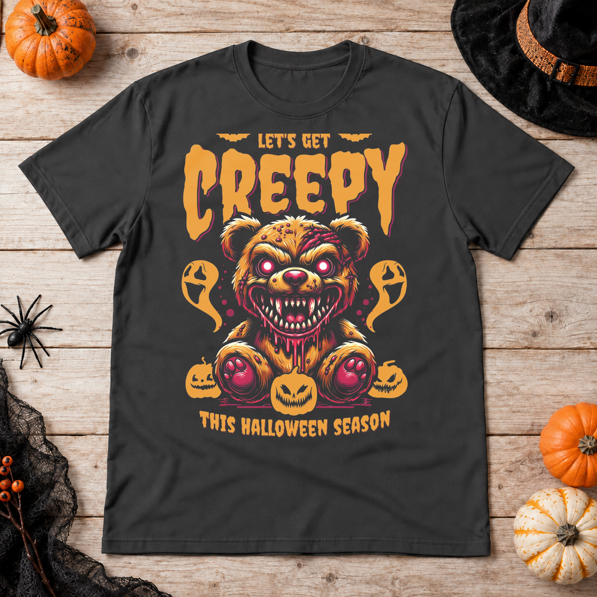 Let's Get Creepy T-Shirt – Classic Halloween Graphic Design Graphic Tee - Color: charcoal