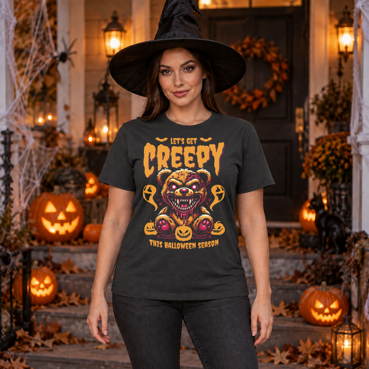 Let's Get Creepy T-Shirt – Classic Halloween Graphic Design Graphic Tee - Color: charcoal