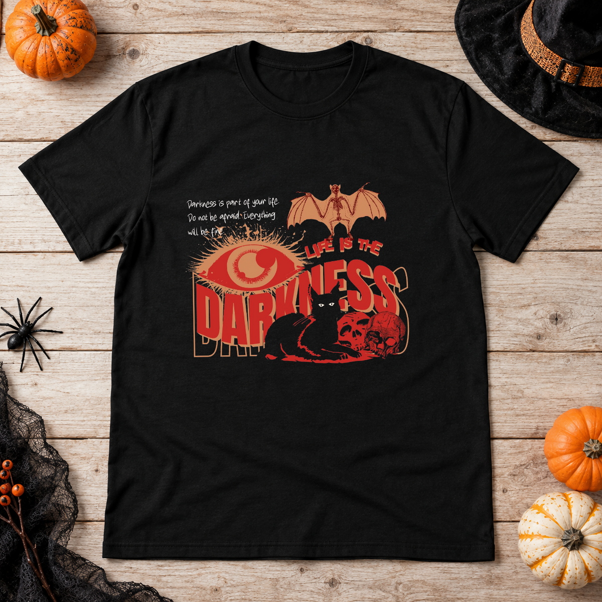 Life Is The Darkness T-Shirt – Skull & Reaper Gothic Graphic Graphic Tee - Color: black