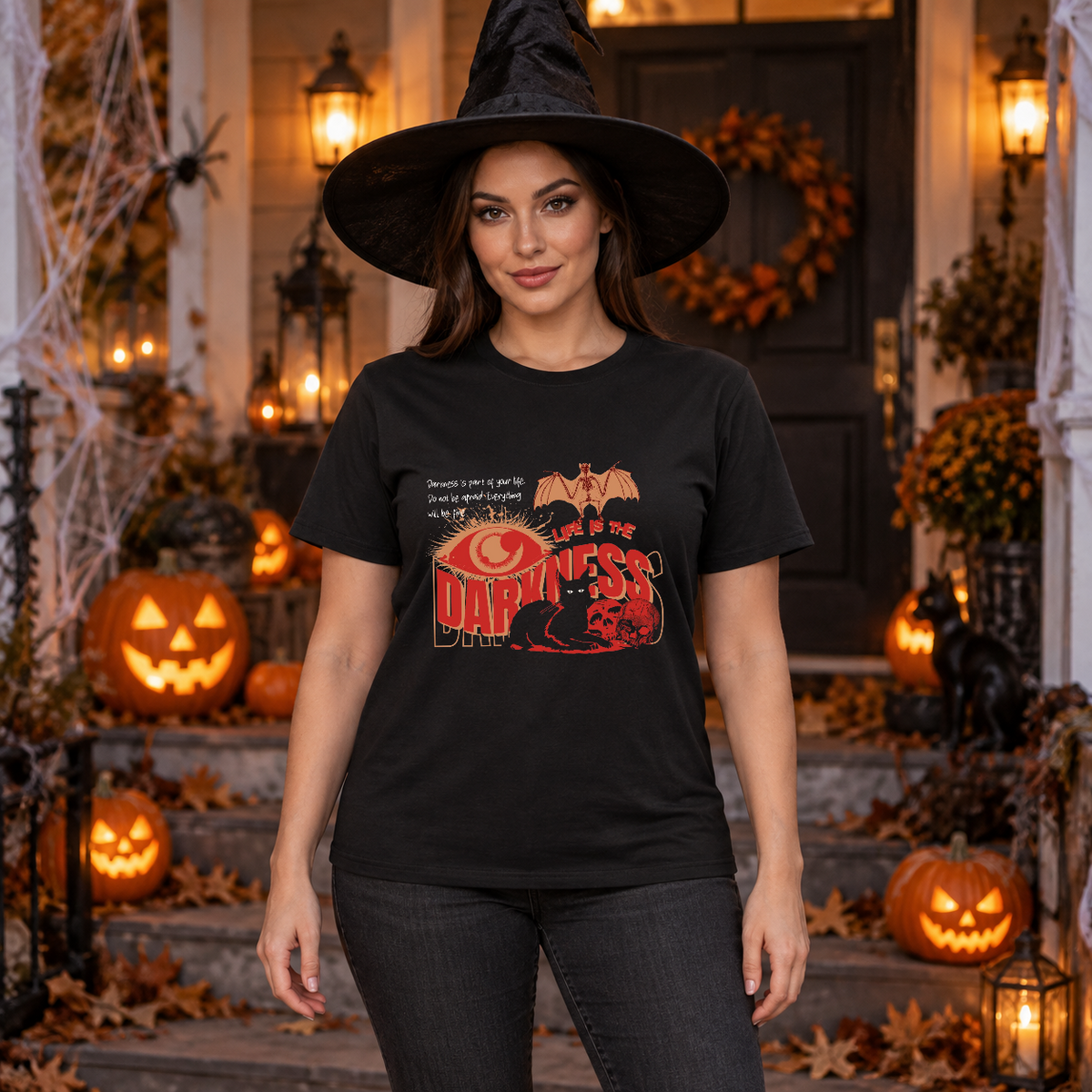 Life Is The Darkness T-Shirt – Skull & Reaper Gothic Graphic Graphic Tee - Color: black
