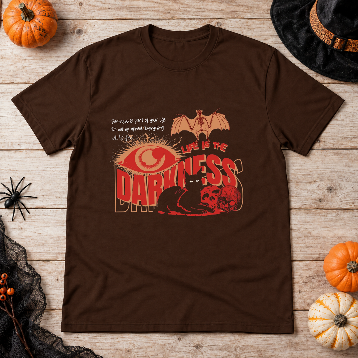 Life Is The Darkness T-Shirt – Skull & Reaper Gothic Graphic Graphic Tee - Color: chocolate