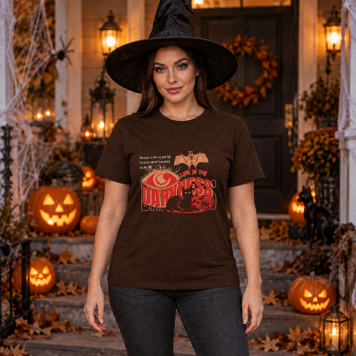 Life Is The Darkness T-Shirt – Skull & Reaper Gothic Graphic Graphic Tee - Color: chocolate