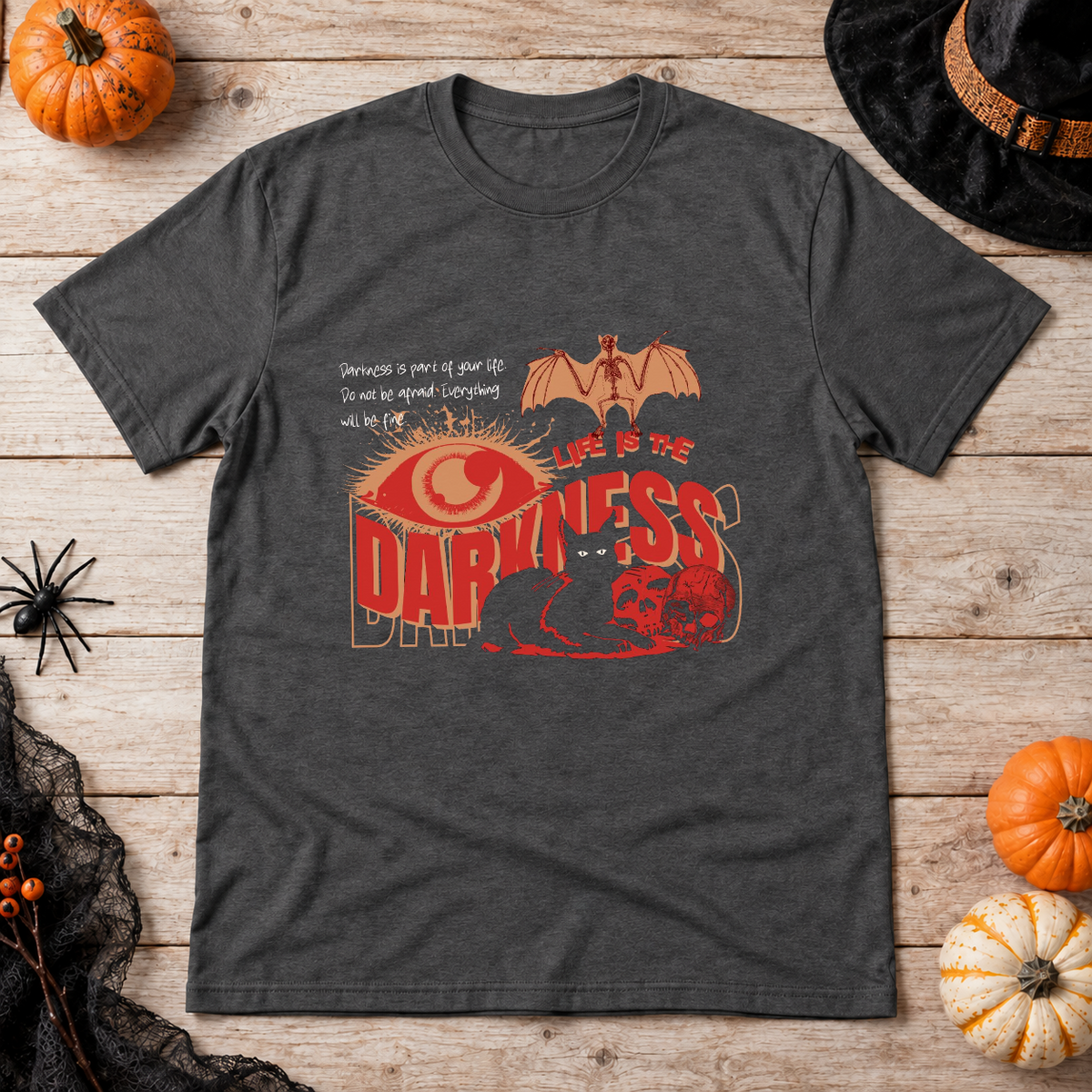 Life Is The Darkness T-Shirt – Skull & Reaper Gothic Graphic Graphic Tee - Color: dark heather