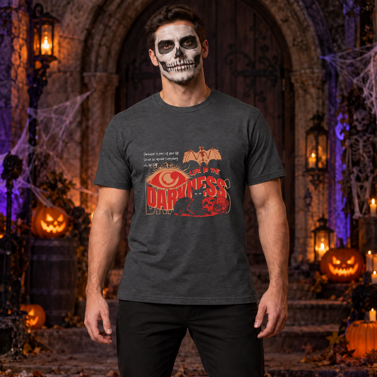 Life Is The Darkness T-Shirt – Skull & Reaper Gothic Graphic Graphic Tee - Color: dark heather