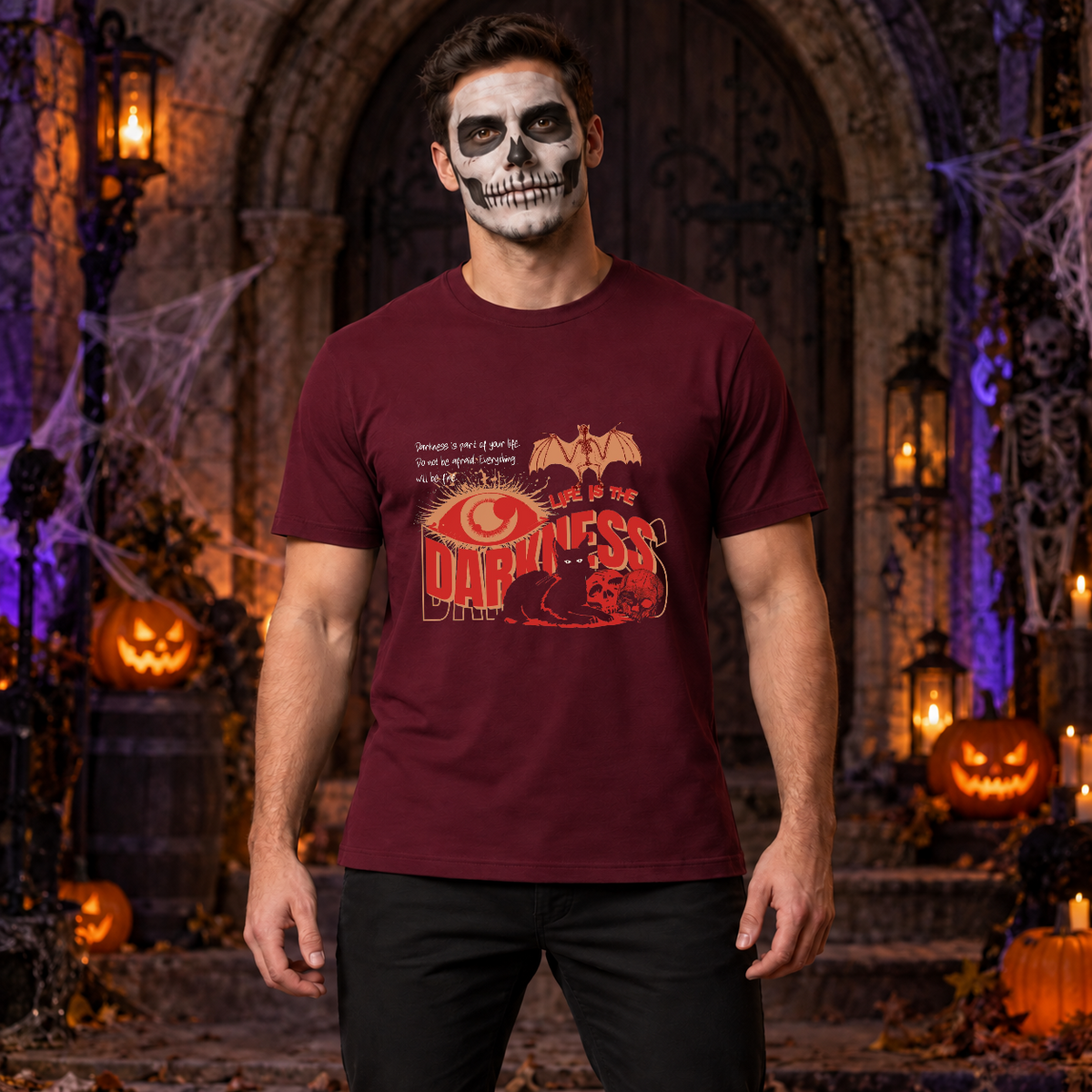 Life Is The Darkness T-Shirt – Skull & Reaper Gothic Graphic Graphic Tee - Color: maroon