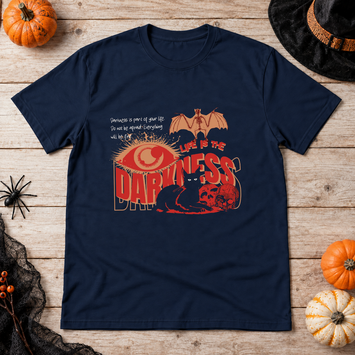 Life Is The Darkness T-Shirt – Skull & Reaper Gothic Graphic Graphic Tee - Color: navy