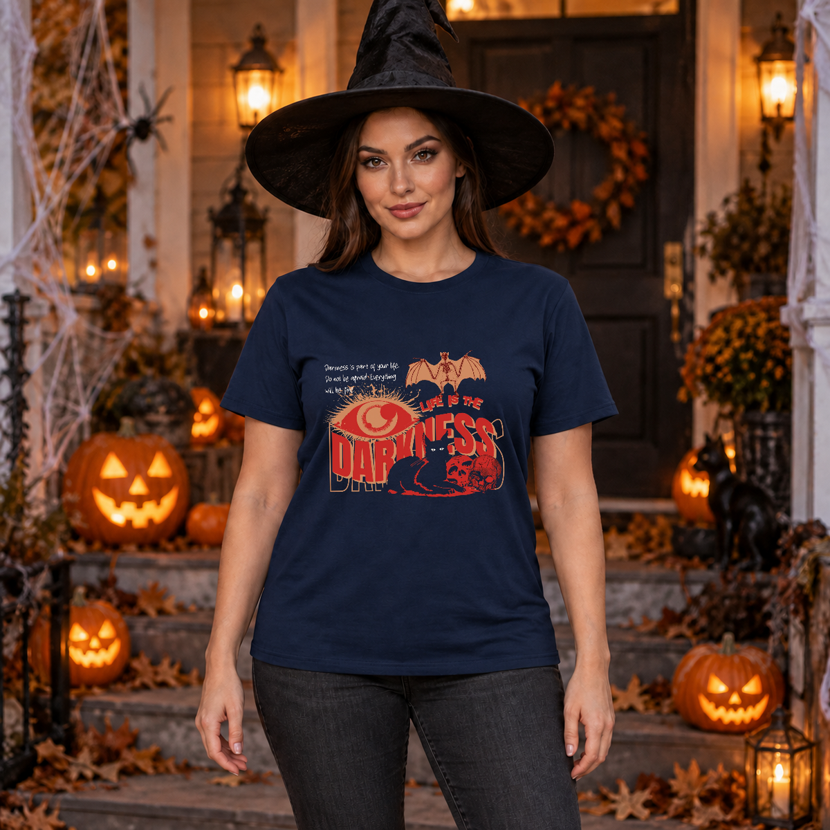 Life Is The Darkness T-Shirt – Skull & Reaper Gothic Graphic Graphic Tee - Color: navy