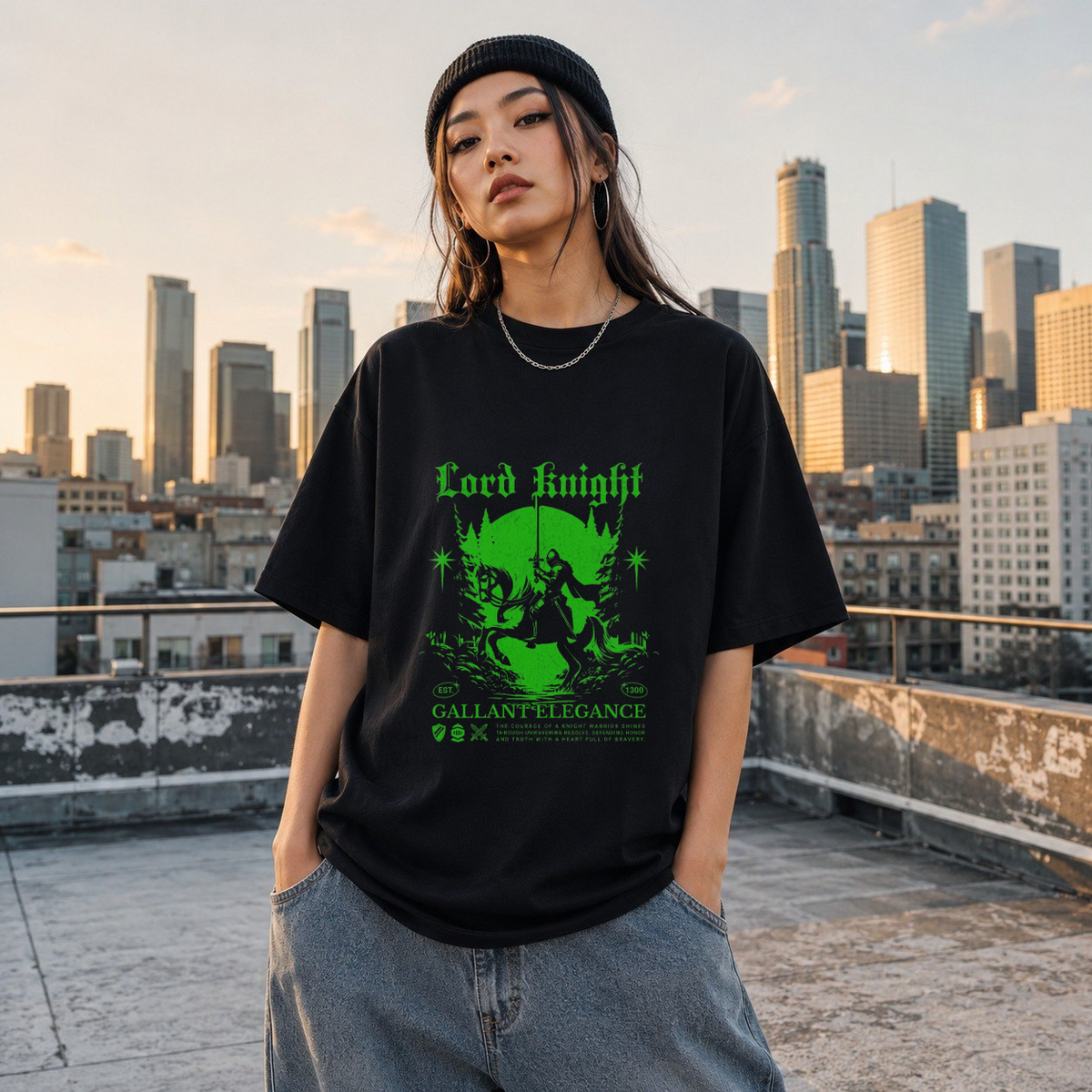 Lord Knight Gallant Elegance T-Shirt – Gothic Streetwear Poster Graphic Tee - Color: Black