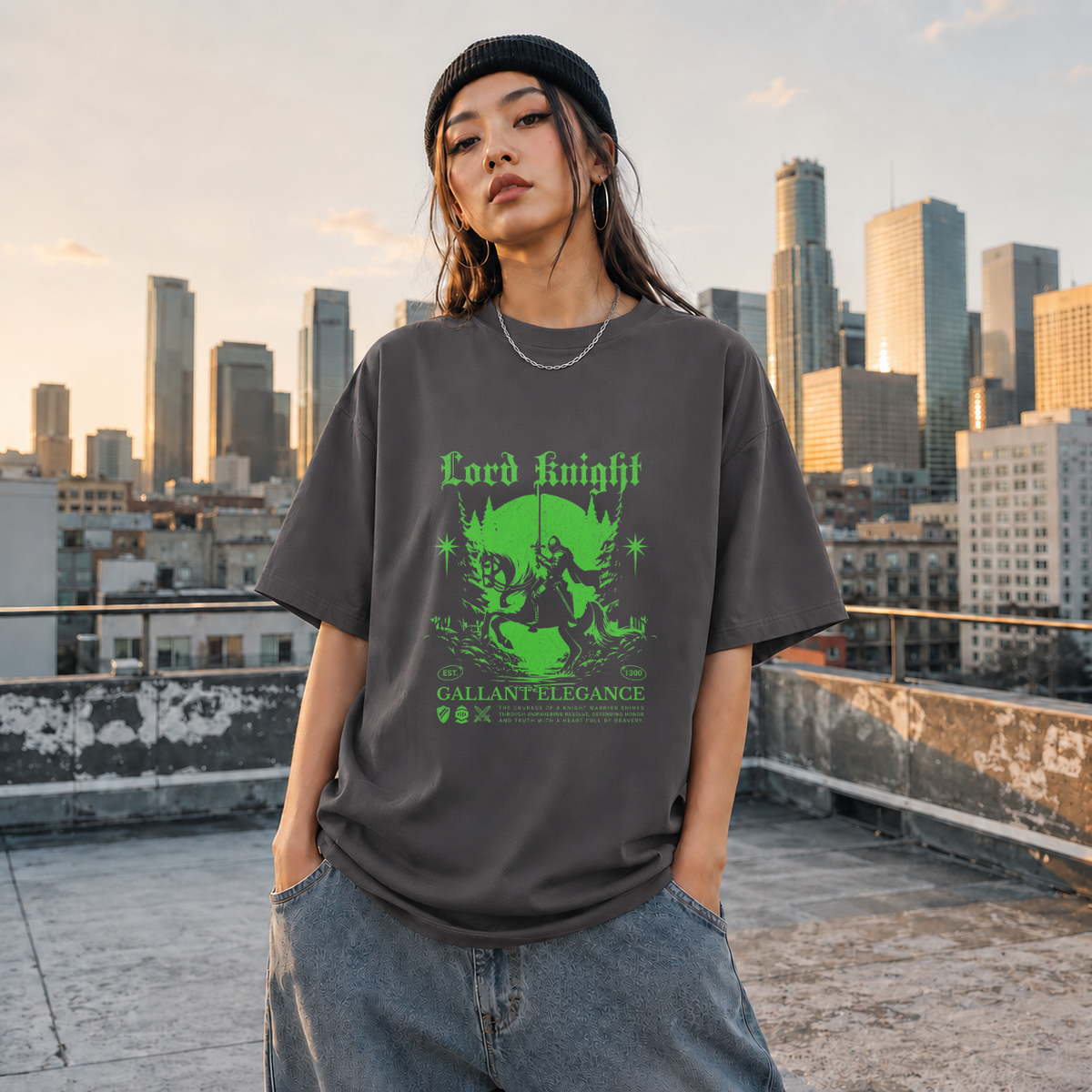 Lord Knight Gallant Elegance T-Shirt – Gothic Streetwear Poster Graphic Tee - Color: Charcoal
