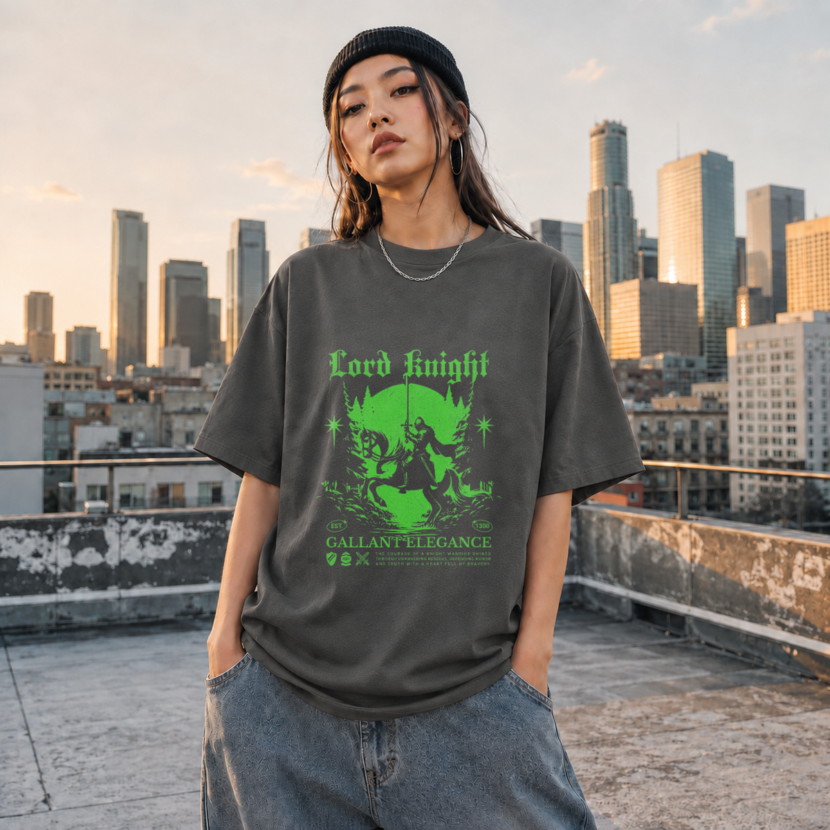 Lord Knight Gallant Elegance T-Shirt – Gothic Streetwear Poster Graphic Tee - Color: Dark Heather