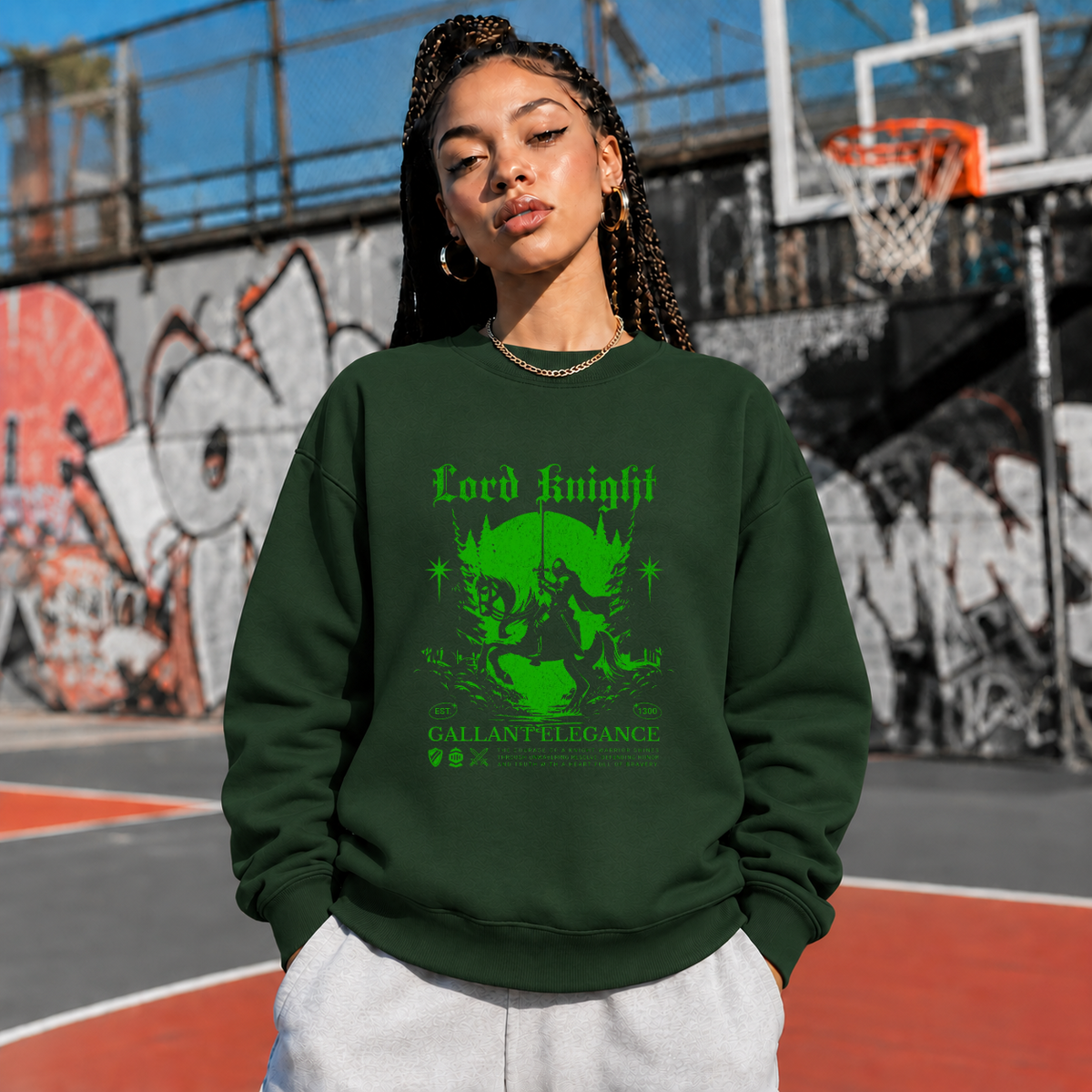 Lord Knight Gallant Elegance T-Shirt – Gothic Streetwear Poster Graphic Tee - Color: forest green