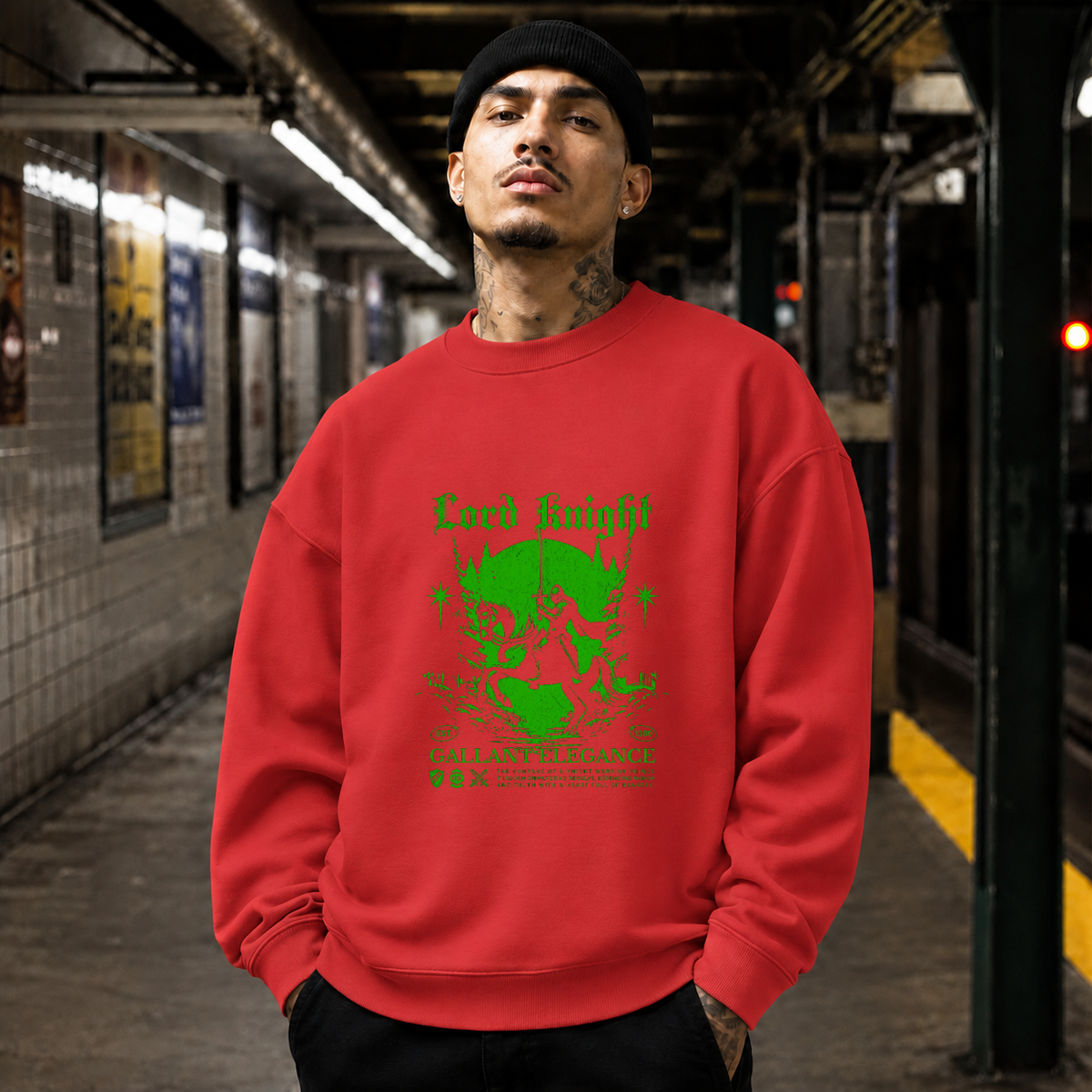 Lord Knight Gallant Elegance T-Shirt – Gothic Streetwear Poster Graphic Tee - Color: red