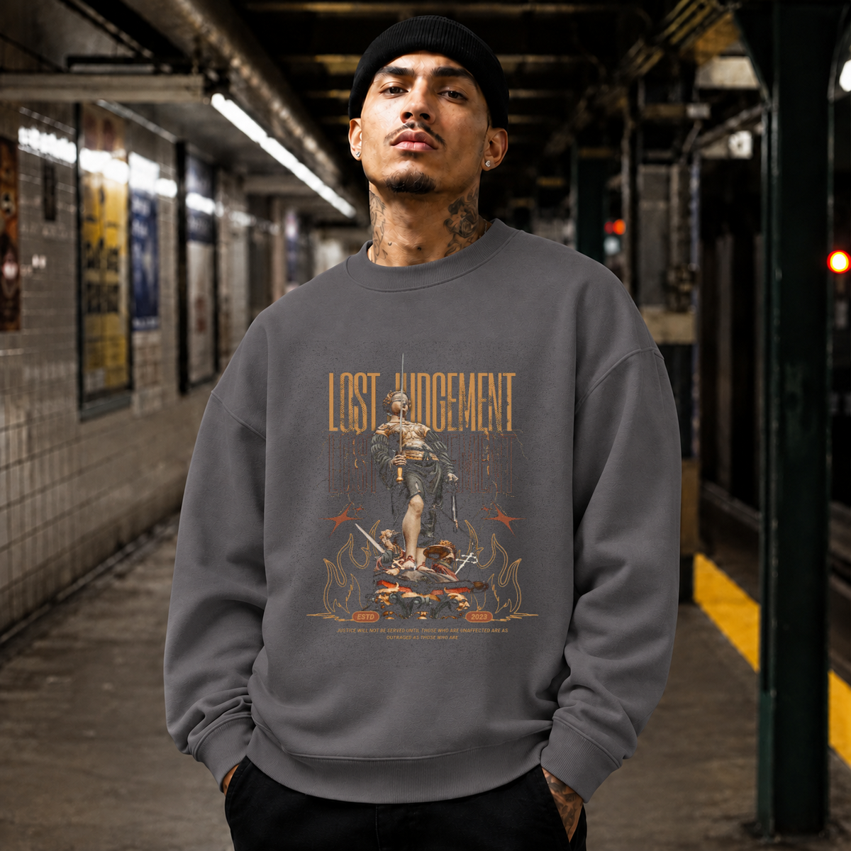 Lost Judgement Warrior T-Shirt – Dark Editorial / Gothic Streetwear Tee - Color: charcoal
